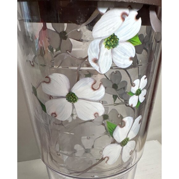 Tervis Insulated Tumbler Dogwood Flower With Brown Lid 24 Oz Clear Plastic - Picture 2 of 10